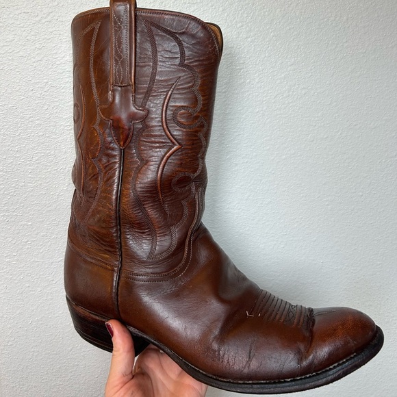 Lucchese Classics Chocolate Oil Calf Leather Cowboy Western Boots Sz 11 D - Picture 3 of 14